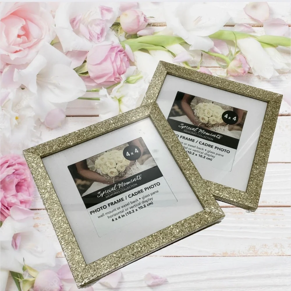 Set of 2  Picture Frames Gold Glitter Photo Frame with Mat Poster Frame